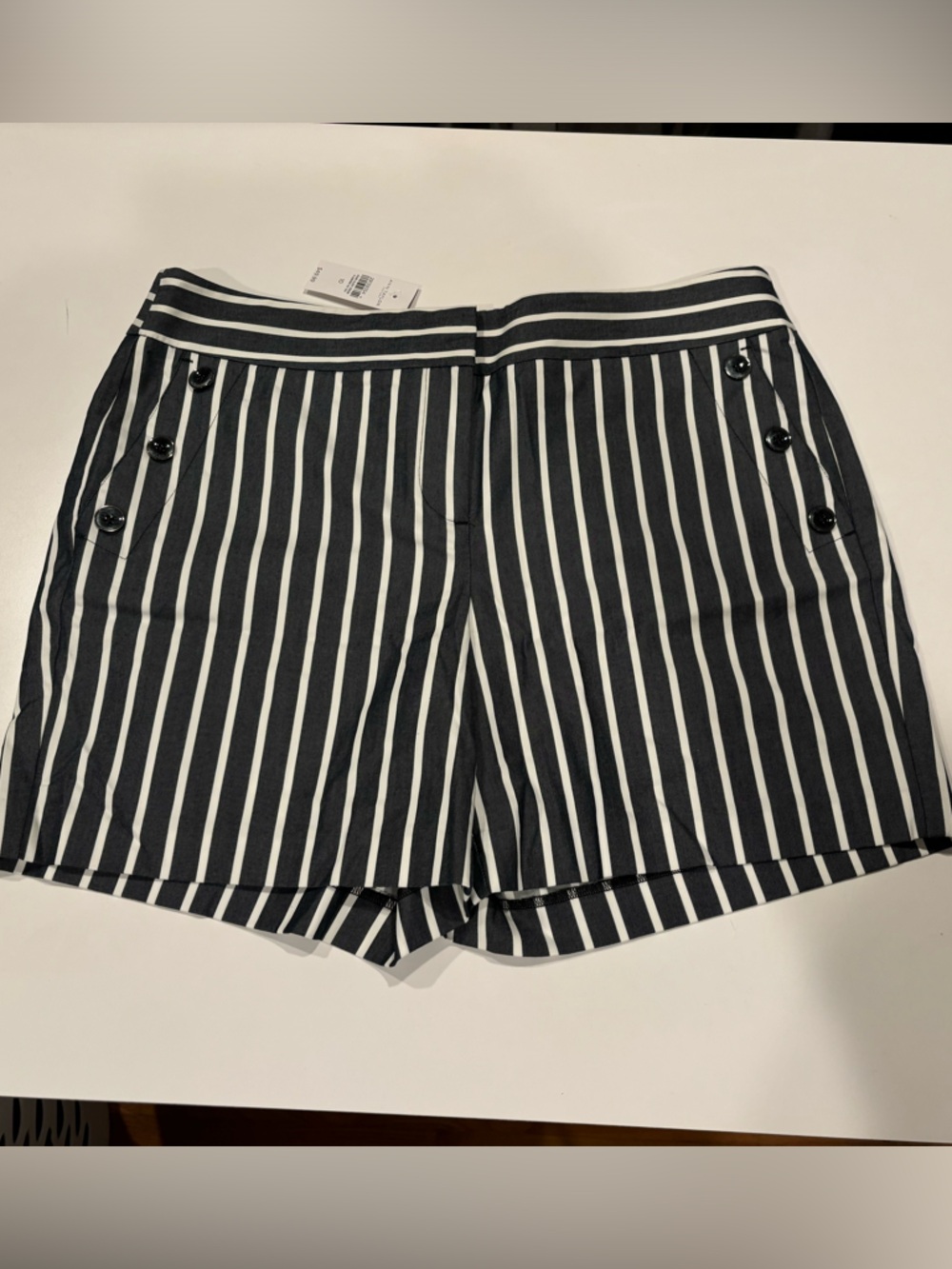 Ann Taylor NEW Sailor Shorts Grey White Stripe Womens 10 Zip Front Pockets